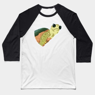 Cute Cartoon turtle With Grass And Flowers, Tortoise Lovers Baseball T-Shirt